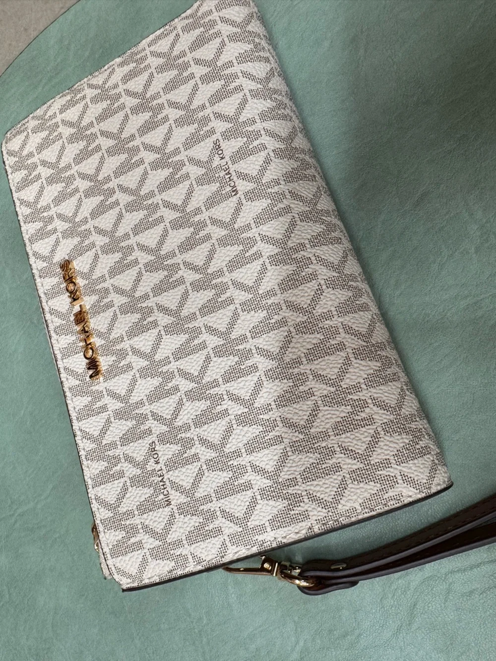 Michael Kors Cream and Brown MK Logo Continental Wallet